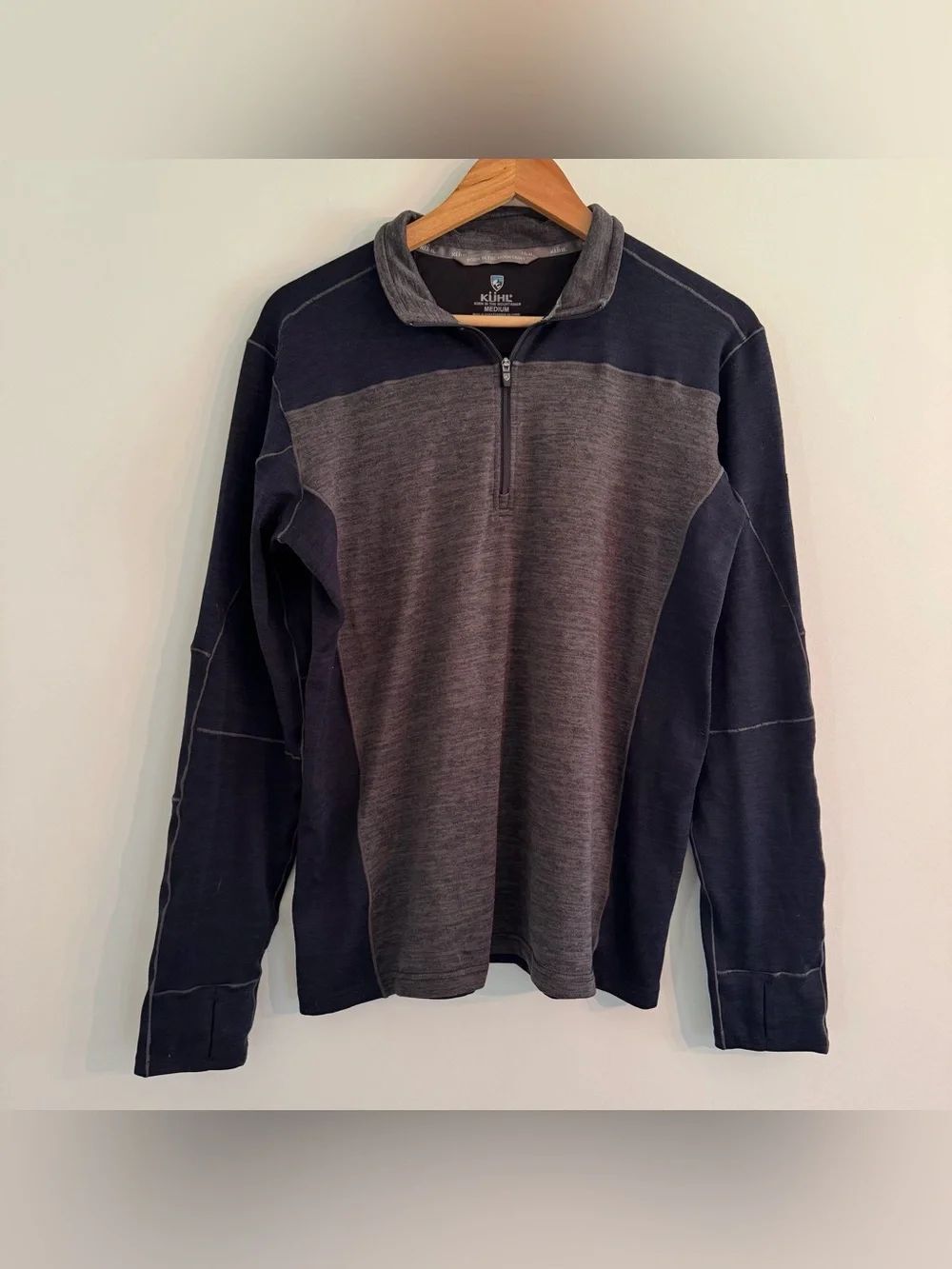Kuhl Men’s Sz M Navy Gray Quarter Zip Pullover Sweater Sherpa Lined